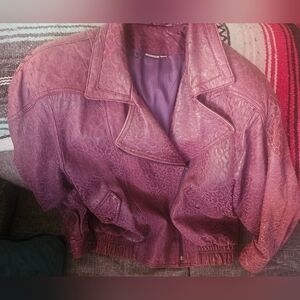 80s Vintage Moto Textured Purple Leather Jacket. Large. 22ptp
